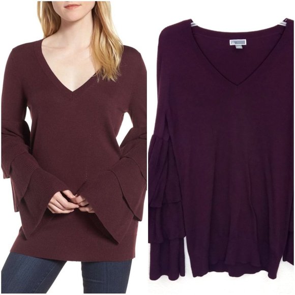 Chelsea28 Maroon Tier Ruffled Sleeve Sweater S - Picture 1 of 14